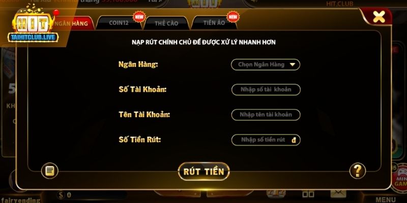 Quy trình rút tiền HitClub nhận thưởng xanh chín